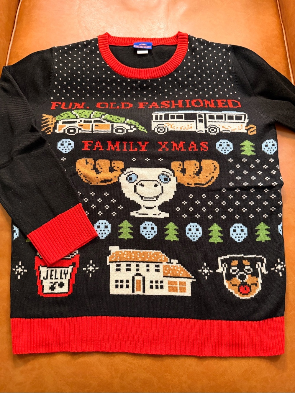 Christmas Vacation Novelty "Fun Old Fashioned Family Xmas" Black holiday Sweater